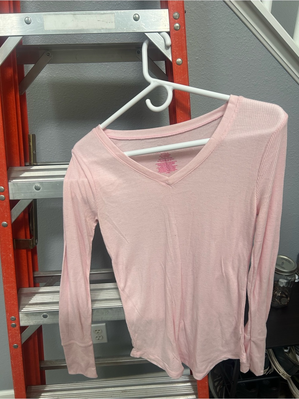 No Boundaries Light Pink V-Neck Long Sleeve Tee